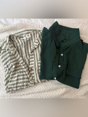 (Two shirts) flowy box cut short sleeve linen blend shirts size XL